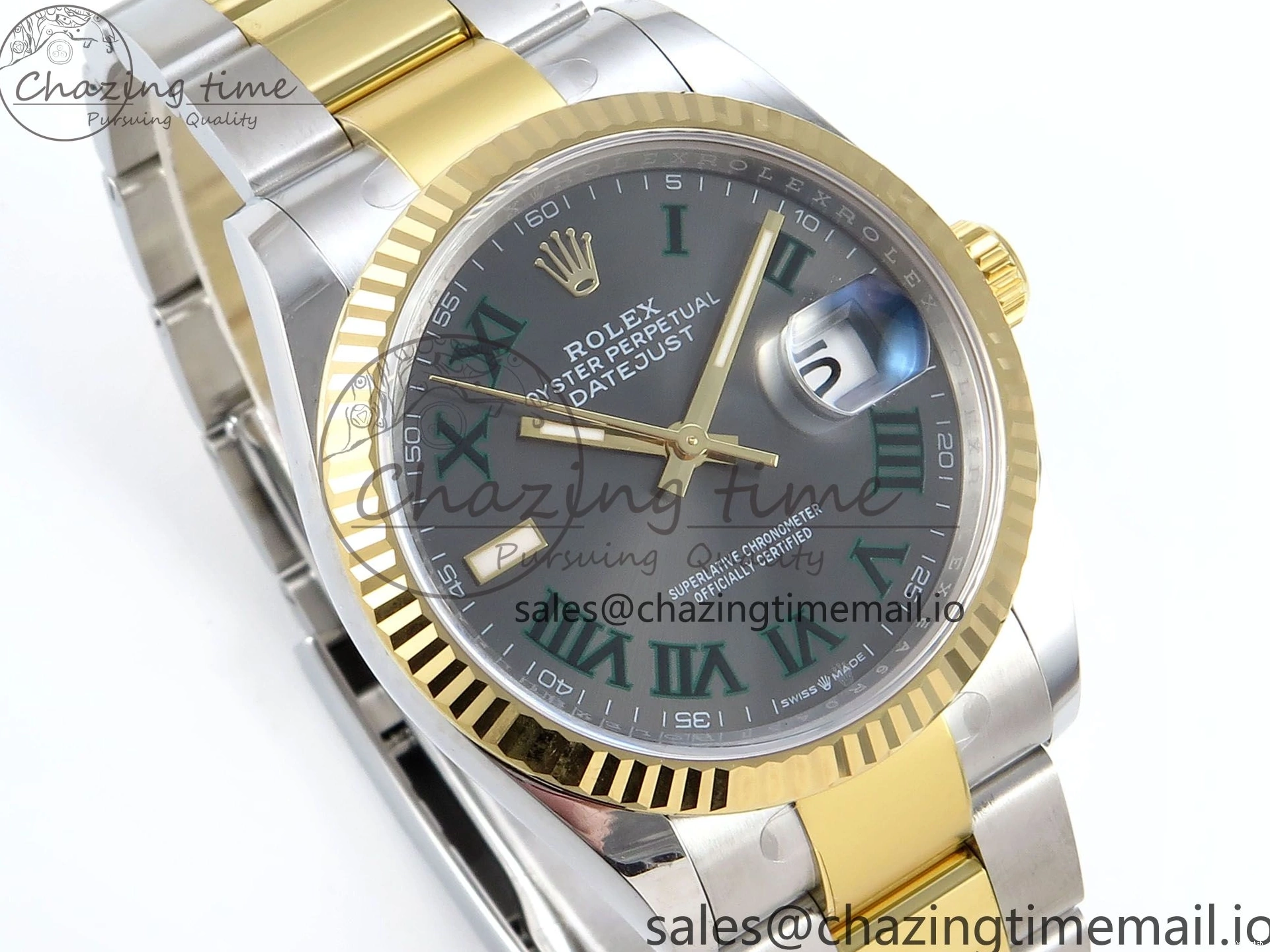 A3235 on Edition 36 126233 YG EWEF Marker Best DateJust Green Gray Bracelet Roman Dial Oyster SS 0212